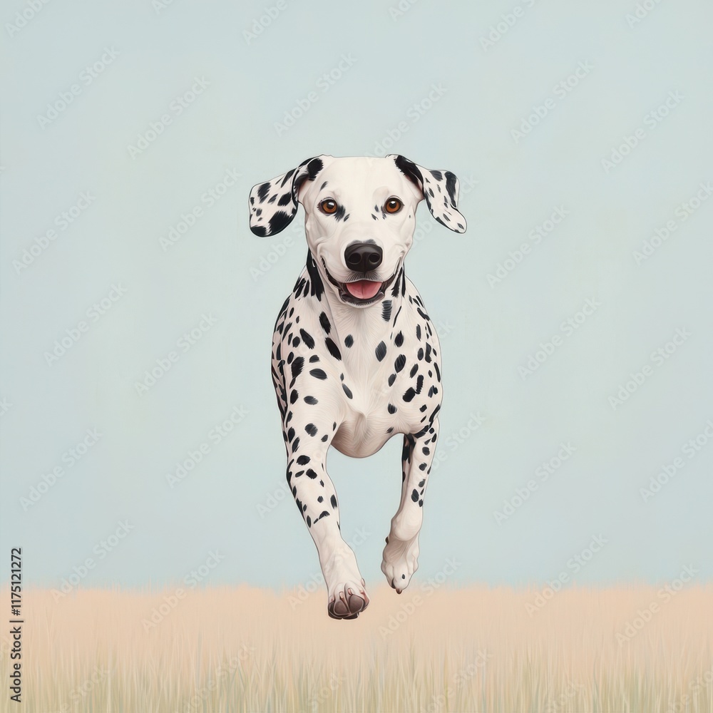 Playful Dalmatian Dog Running Joyfully in a Sunny Field Playful Dalmatian Dog Running Joyfully in a Sunny Field