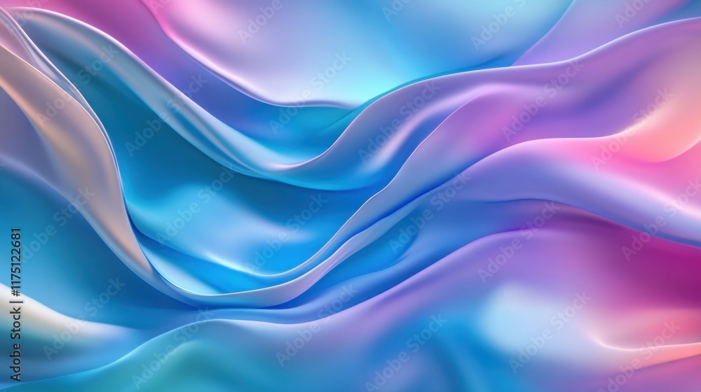 Shiny satin fabric in blue-green-blue tones with gradient pink and purple, featuring soft folds and ample space for elegant design Shiny satin fabric in blue-green-blue tones with gradient pink and purple, featuring soft folds and ample space for elegant design