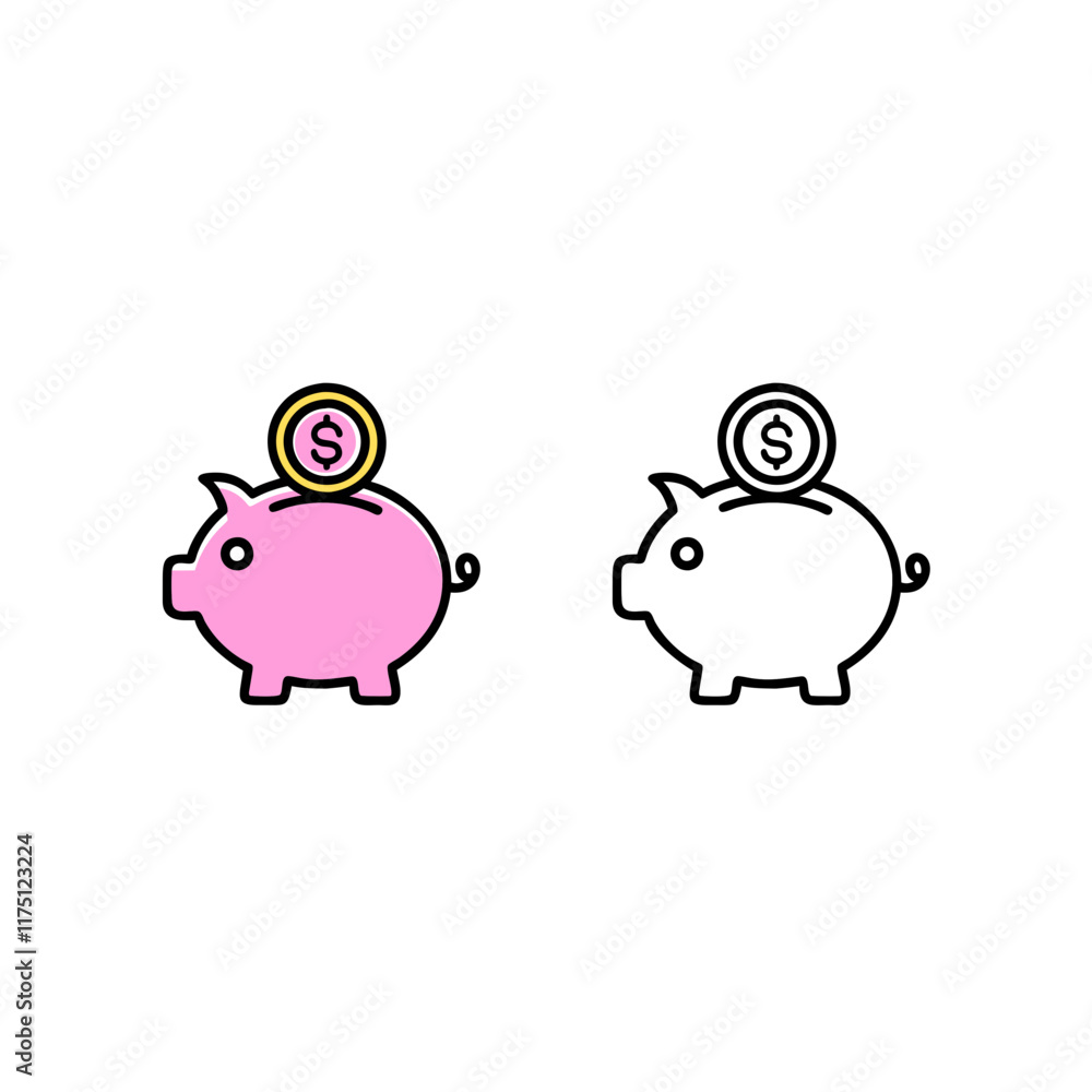 a piggy bank icon, symbolizing personal budgeting and savings.colored and black version a piggy bank icon, symbolizing personal budgeting and savings.colored and black version
