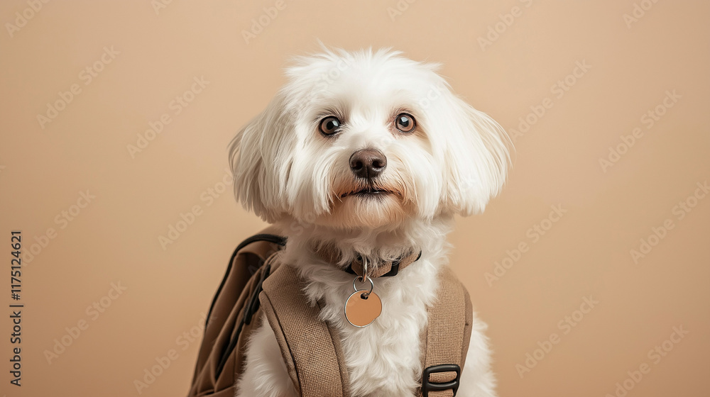 white dog portrait, white terrier dog, portrait of a white dog, dog wearing a backpack white dog portrait, white terrier dog, portrait of a white dog, dog wearing a backpack