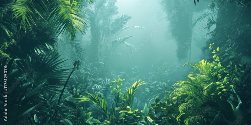 Obraz premium A safe planet backdrop with a lush, green rainforest, showcasing diverse plant and animal species in their natural habitat, representing conservation. 