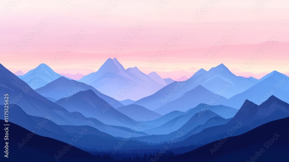 Serene Blue Mountains Under a Pink Sunset Sky Serene Blue Mountains Under a Pink Sunset Sky