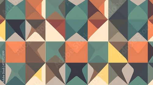 Geometric Retro Pattern:  A captivating seamless texture of warm-toned geometric shapes, reminiscent of mid-century modern design. Ideal for adding a touch of vintage sophistication to any project. 