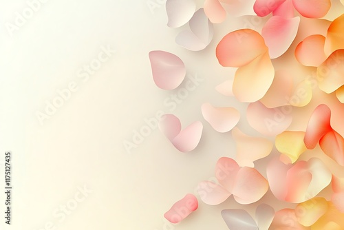 Fototapeta Naklejka Na Ścianę i Meble -  A Soft and Elegant Background with Minimalist Abstract Petals in Pink, Orange, and Pale Yellow Over a Cream Gradient