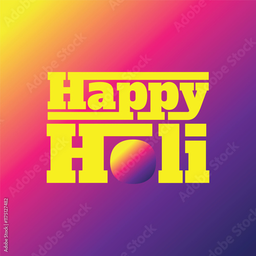 Happy Holi color festival celebration banner, poster, greeting card on vibrant background. Modern typography Holi logo for Indian cultural holiday party. photo