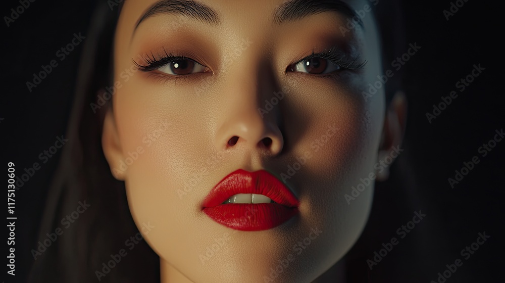 Close up portrait of a woman with red lipstick Close up portrait of a woman with red lipstick