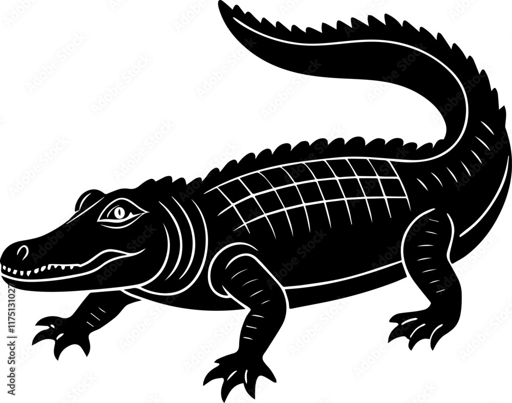 Fototapeta premium Illustration of an Alligator, Black Silhouette of a Crocodile - Vector Illustration