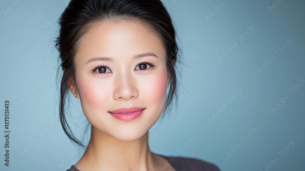 Young Woman With Dark Hair And Clear Skin