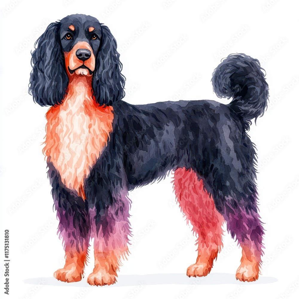 Elegant Dog with Colorful Fur in a Whimsical Style Illustration Elegant Dog with Colorful Fur in a Whimsical Style Illustration