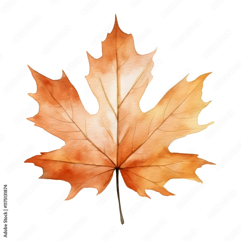 Obraz premium Vibrant Maple Leaf Watercolor Painting on Minimalist White Background