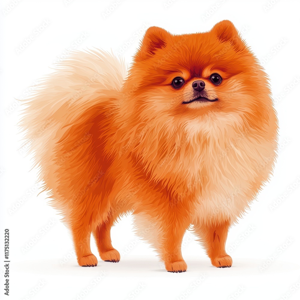 Obraz premium Charming Pomeranian Dog with Fluffy Orange Coat Standing Gracefully