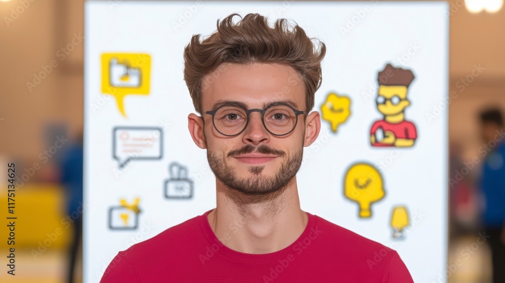 Young Man with Glasses Casual Portrait Modern Office Background Positive Vibe Young Man with Glasses Casual Portrait Modern Office Background Positive Vibe