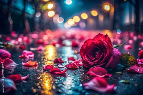Romantic Rose Petal Trail at Night - Low Light Photography