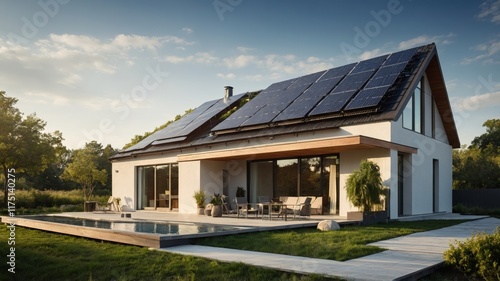 Solar-Powered Modern Home: Serene Sunset Architectural Design