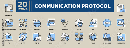 Communication Protocol Icon Set Blue Black