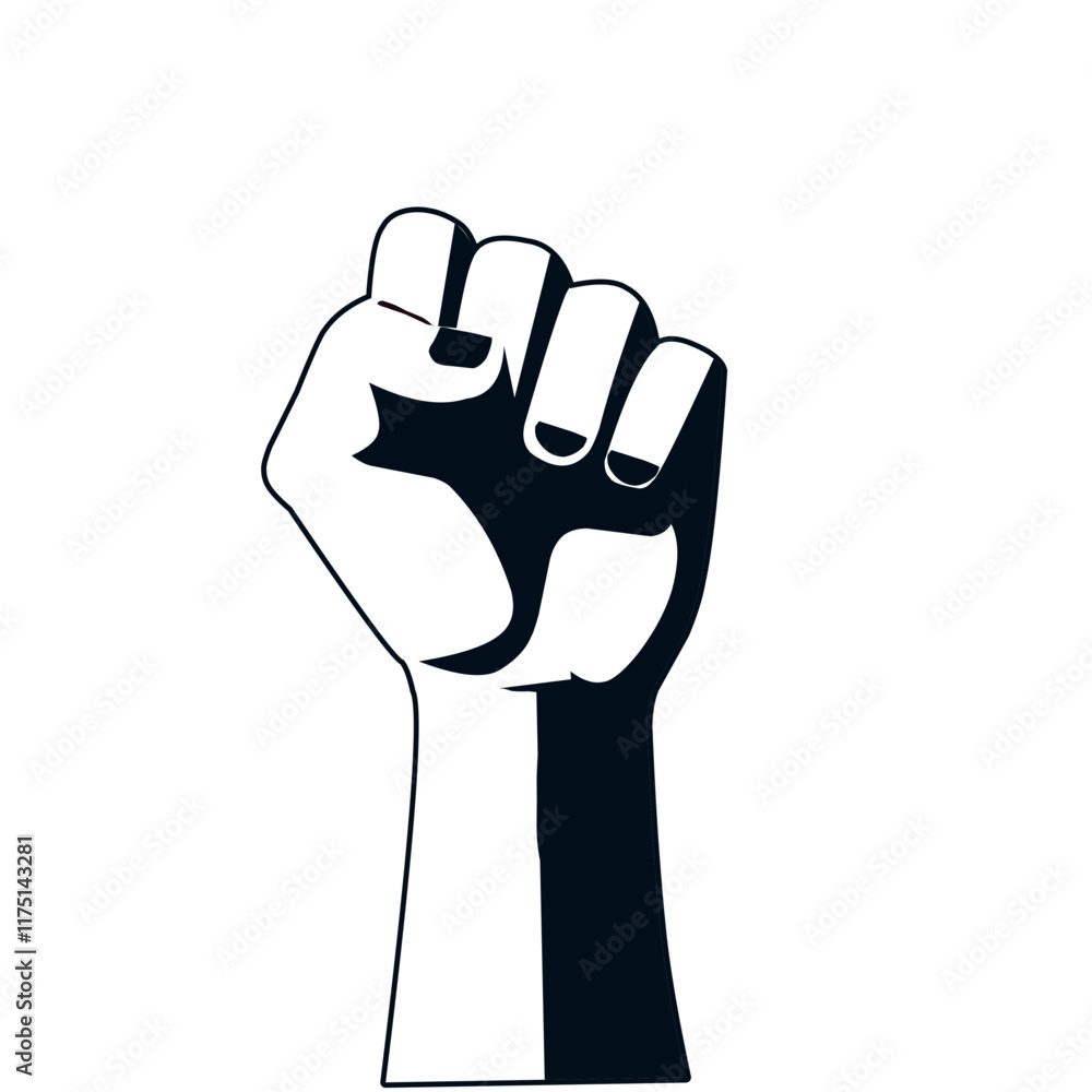 bold illustration of a raised fist in black and white, symbolizing strength, power, and solidarity. Ideal for activism, protests, and social justice themes bold illustration of a raised fist in black and white, symbolizing strength, power, and solidarity. Ideal for activism, protests, and social justice themes