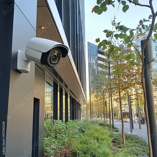 Surveillance Camera on Modern Building Exterior photo