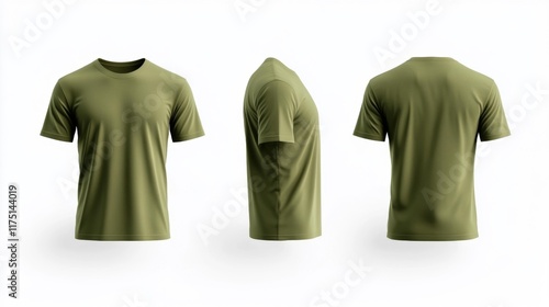 Slim Fit Olive T-Shirt Mockup Isolated on White Background. Generative AI photo