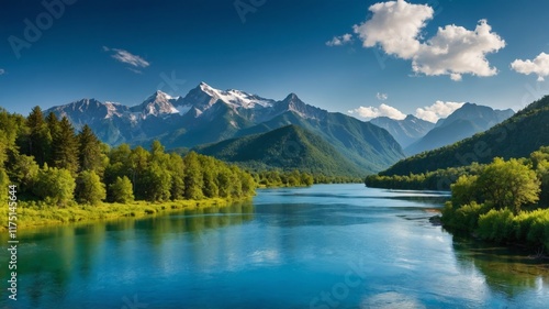 Serene Mountain River: A Vibrant Landscape Painting