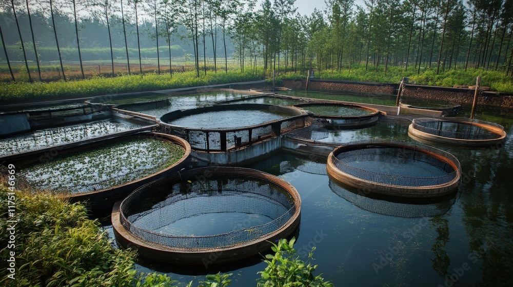 beautifully organized carp farming facility that combines technology and nature seamlessly beautifully organized carp farming facility that combines technology and nature seamlessly