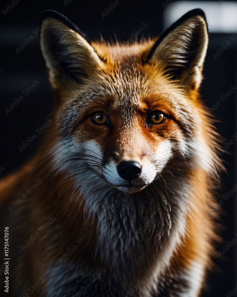 Striking portrait of an orange fox against a deep black background with professional flair Striking portrait of an orange fox against a deep black background with professional flair