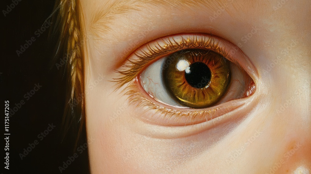 Naklejka premium A close up of a child inflamed lower eyelid from barley, showing clear details of swelling and redness