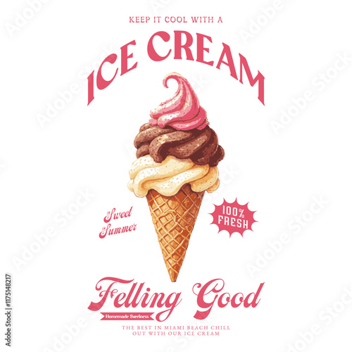 Ice cream love club graphic print t-shirt, apparel, posters, background, Retro ice cream hand-drawn vector art, Enjoy summer with sweet ice cream. Summer graphic t shirt design