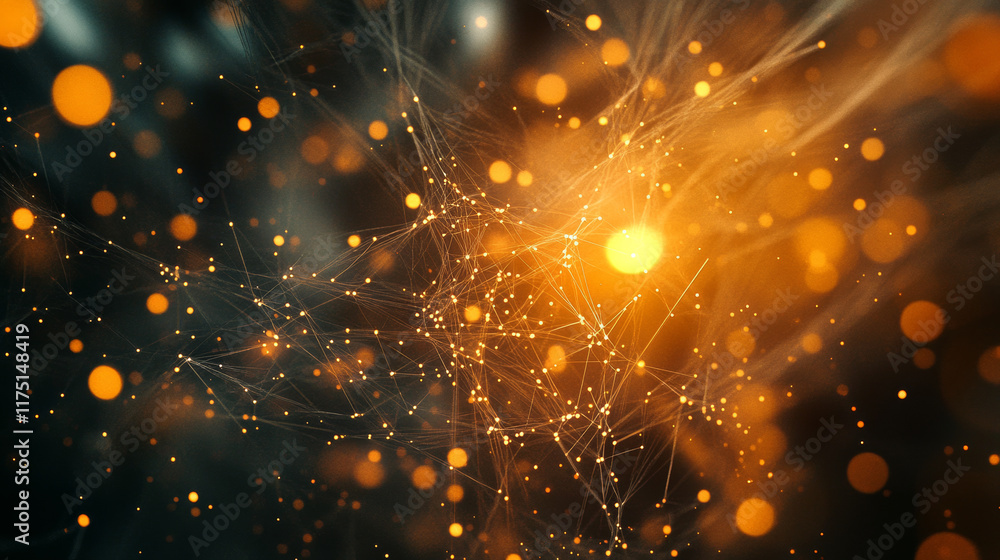 Obraz premium Abstract digital network with glowing orange nodes