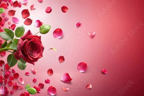 Elegant Red Rose and Falling Petals - Perfect for Valentine's Day