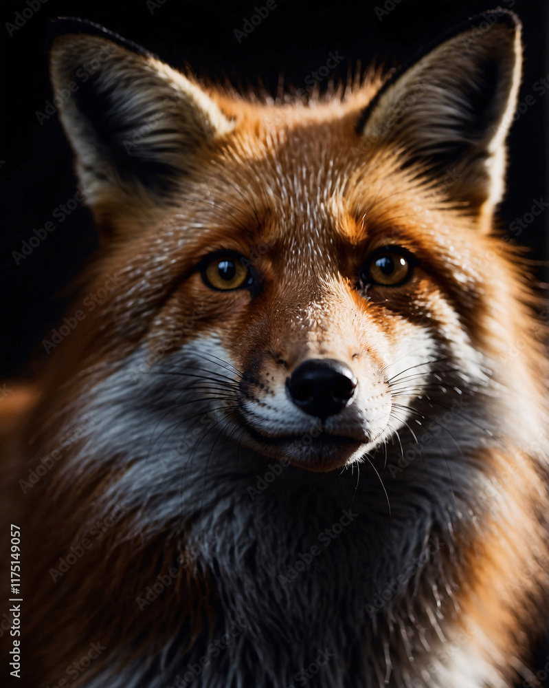 Fototapeta premium Dark background and stunning orange fox professional photography shot at night