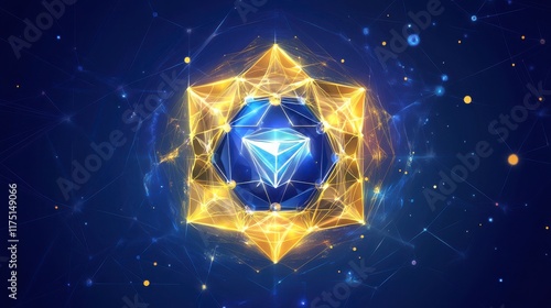 A brilliant blue Star of David, a precious geometric shape, shines like a crystal jewel on a luxury background