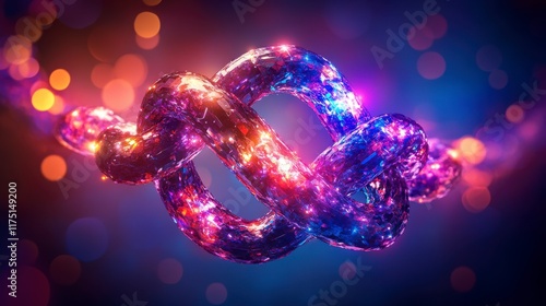 Chain lights glow with colorful, shiny circles against a dark night background, perfect for holiday party decoration