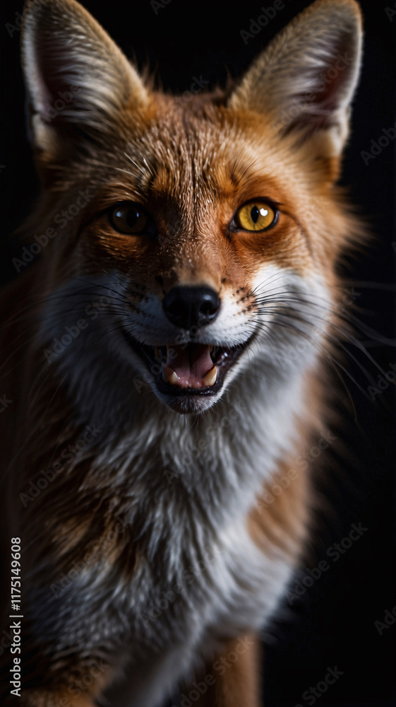 Dynamic orange fox with intense dark background professional lighting and clear focus Dynamic orange fox with intense dark background professional lighting and clear focus