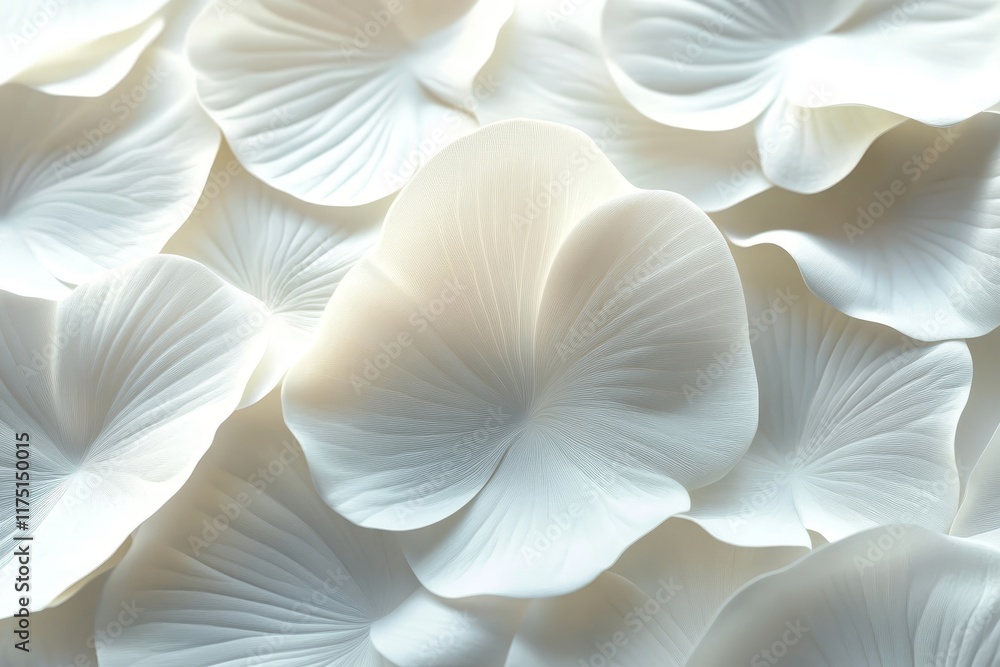 Delicate white petals in abstract 3d rendering close up macro perspective with fine textures Delicate white petals in abstract 3d rendering close up macro perspective with fine textures
