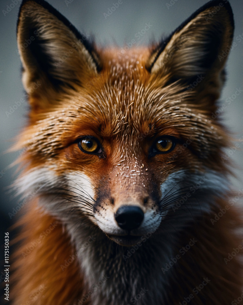 Fototapeta premium Intricate and stunning orange fox close up photo with dark background captured expertly