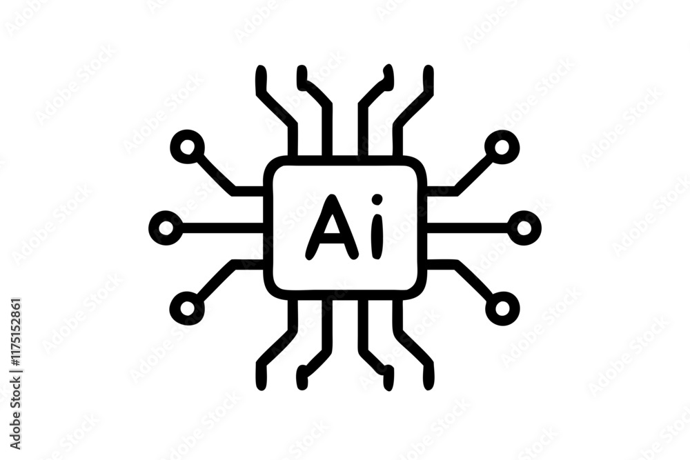 AI Chip Silhouette Icon on White Background - Technology Design Element AI Chip Silhouette Icon on White Background - Technology Design Element