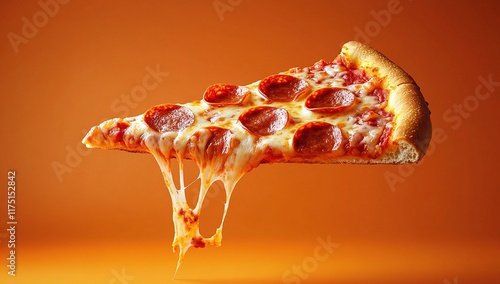 A Delicious Slice of Pepperoni Pizza in Mid-Air photo