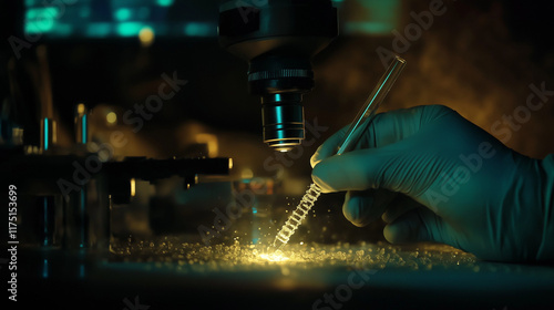 A scientist in gloves uses ...