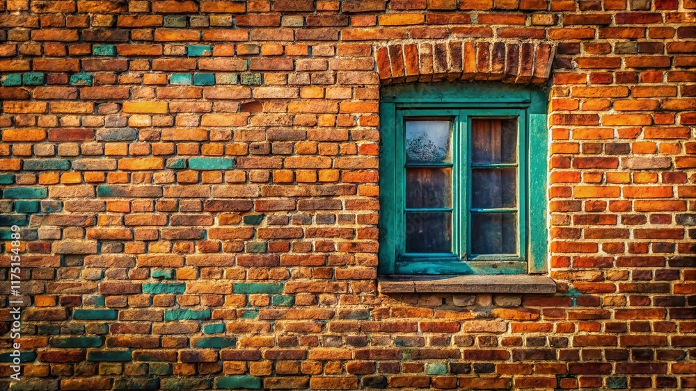 Fototapeta premium Rustic Old Brick Wall with Window - Grunge Texture Background