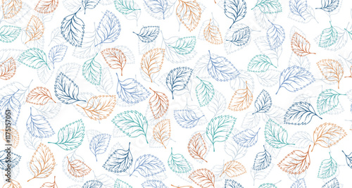Basil leaves outline vector seamless pattern graphic design. Floral hand drawn background. Basil or linden foliage fabric print. Autumn organic doodle leaves wrapping paper pattern. Houseplant leaf