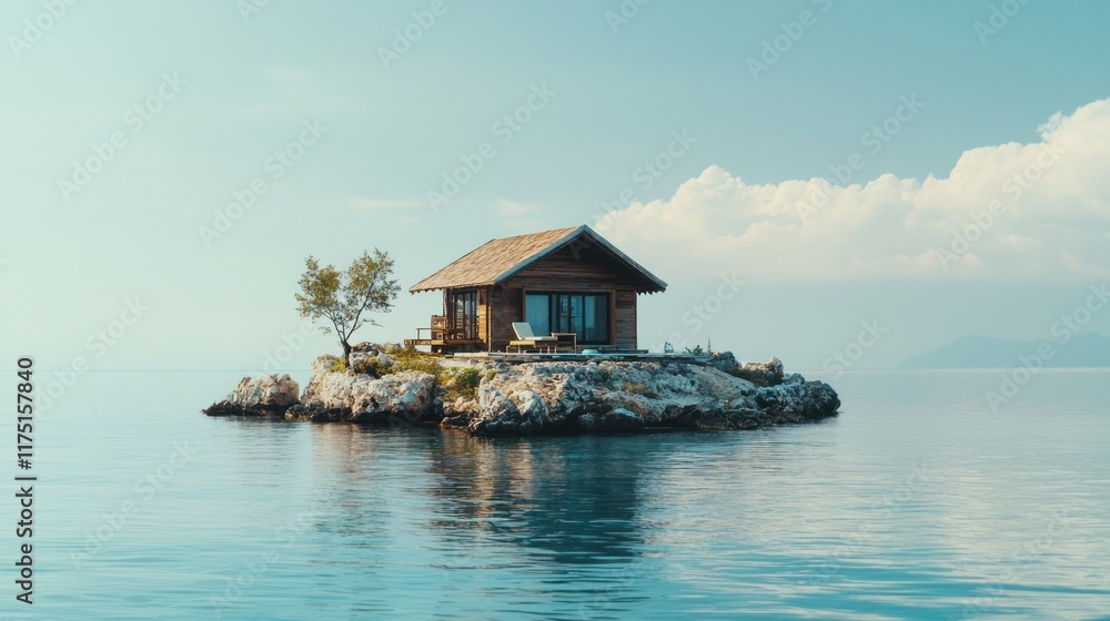 Fototapeta premium Secluded Wooden Cabin on a Private Island