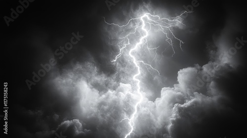 Lightning Strike with Dark Stormy Clouds Background. Generative AI photo