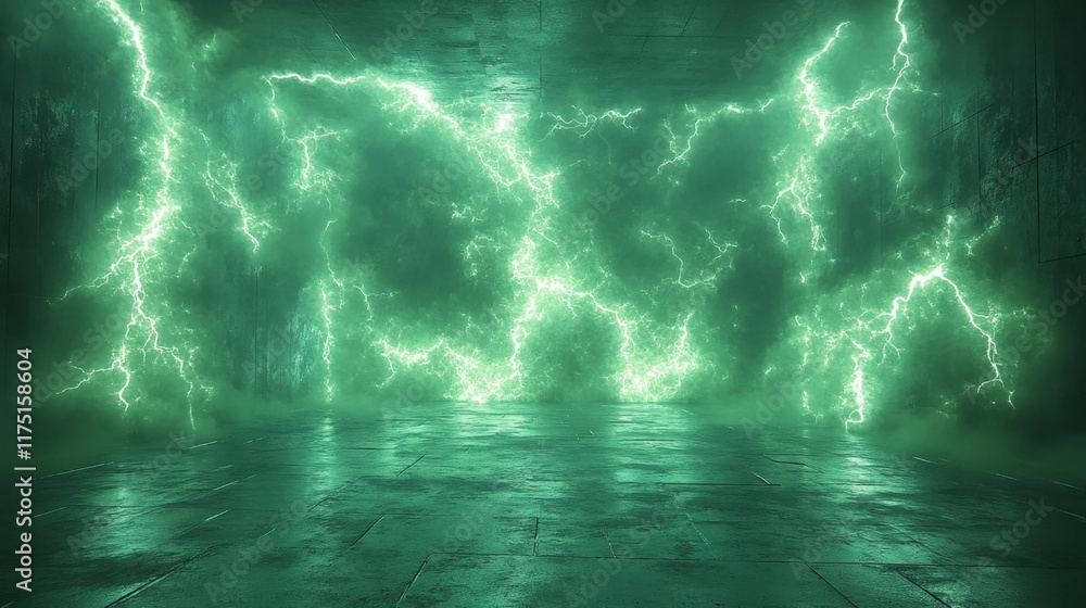 Fototapeta premium Green Lightning Effect on Solid Background. Generative AI