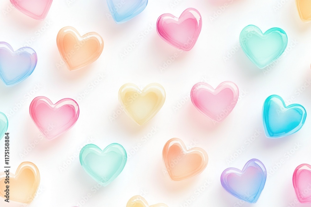 Pastel hearts pattern on white background. Pastel hearts pattern on white background.