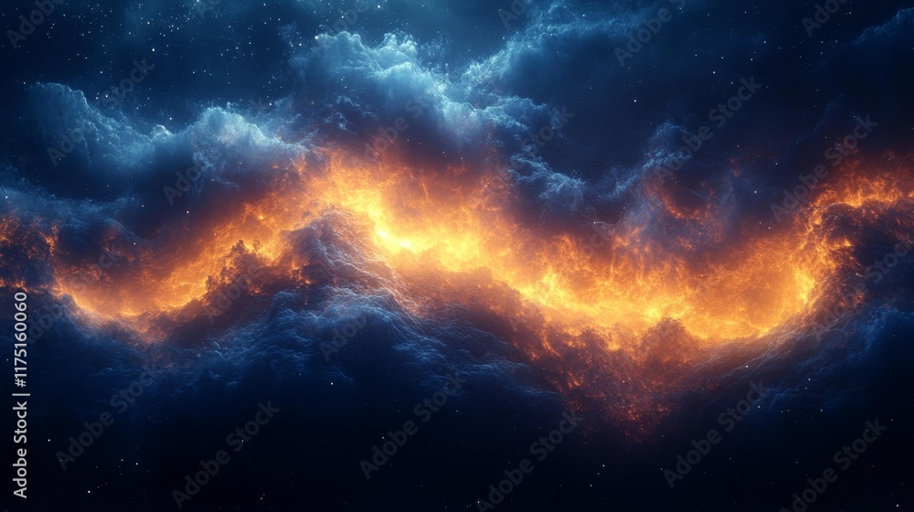 Fototapeta premium Dynamic Fiery Energy Wave in a Starry Night Sky. Generative AI