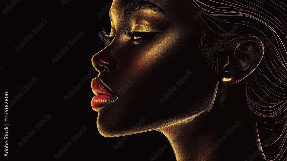 Golden Profile, A Radiant Portrait of Elegance in Black and Gold Minimalist Art Golden Profile, A Radiant Portrait of Elegance in Black and Gold Minimalist Art