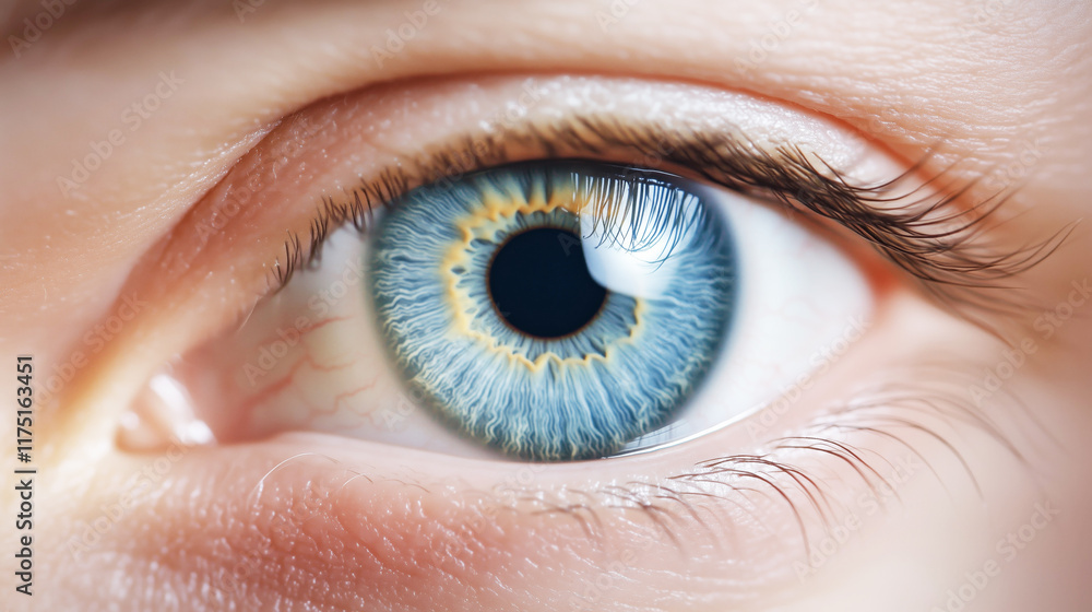 Fototapeta premium Close-up of a blue eye with detailed iris patterns and eyelashes