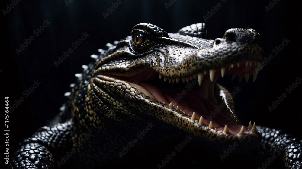 Fototapeta premium Dark background crocodile image captured in high quality professional photo session stock photo wild life image