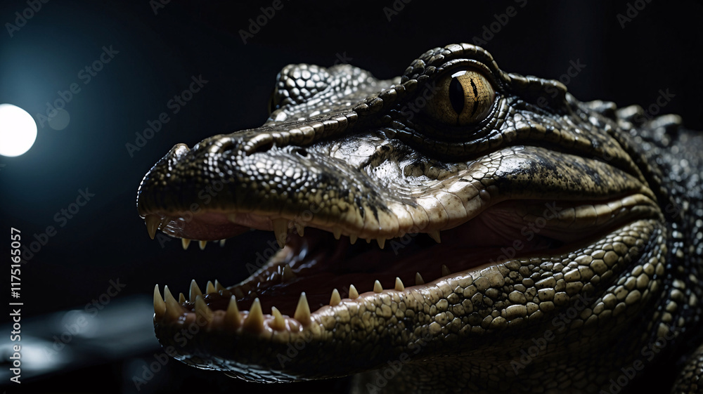 Fototapeta premium Exquisite crocodile photo in professional style with dark themed background stock photo wild life image