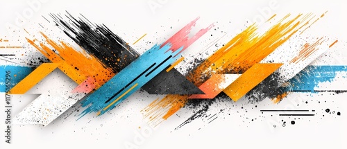 Abstract Colorful Graffiti Art Energetic Orange Blue and Black Brush Strokes on White Background